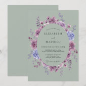 Lila Periwinkle Kranz Hochzeit Einladung (Vorne/Hinten)