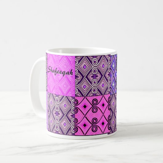 Lila Persisches Patchwork (personalisierte Umarmun Kaffeetasse (Vorderseite Links)