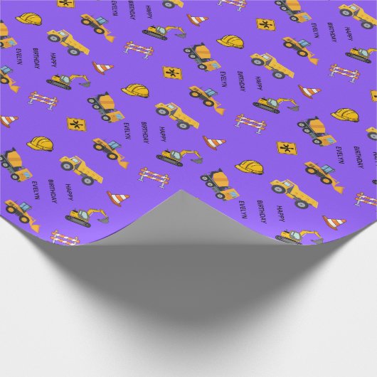Lila personalisierte Bau Geburtstag Geschenkpapier (Ecke)