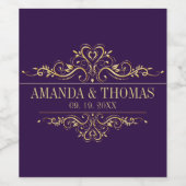 Lila Personalisierte Hochzeit in eleganten Rahmen Weinetikett (Einzelnes Label)