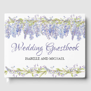 Lila Personalisierte Hochzeit mit Blumen Gästebuch
