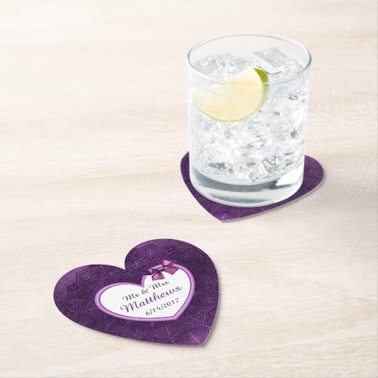 Lila Personalisierte Hochzeitsherz-Untersetzer Untersetzer (Vor Ort)
