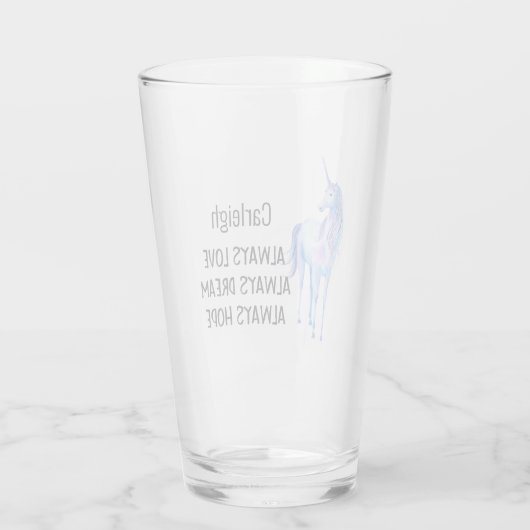 Lila Personalisierte Liebe Unicorn Glas (Rückseite)