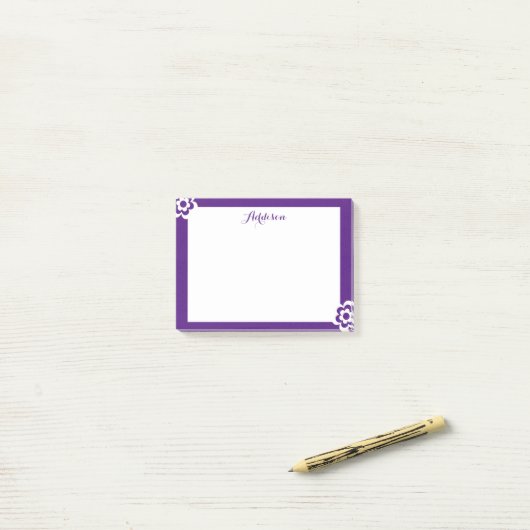 Lila Personalisierte Post-it®-Notizen Weiße Blume Post-it Klebezettel (Auf Schreibtisch)
