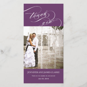 Lila personalisierte Skript-Foto-Hochzeit danken Dankeskarte