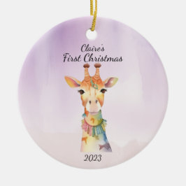 Lila Personalisierte WeihnachtsGiraffe für das Bab Keramik Ornament