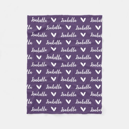 Lila Personalisierter Name - Blanket mit Herz Fleecedecke (Vorderseite)