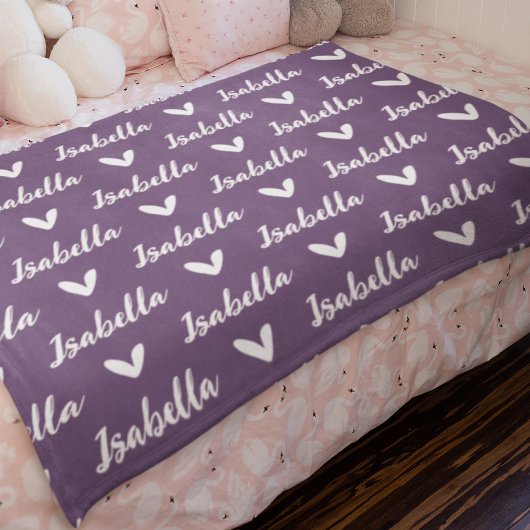 Lila Personalisierter Name - Blanket mit Herz Fleecedecke