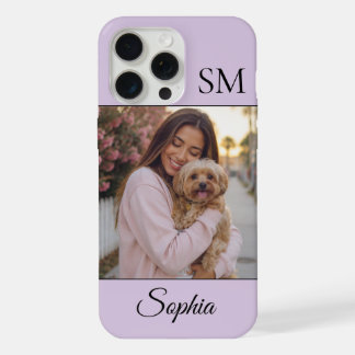 Lila personalisierter Name Initialen Ein Foto iPhone 15 Pro Max Hülle