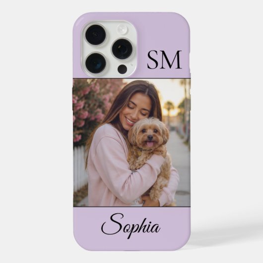 Lila personalisierter Name Initialen Ein Foto iPhone Hülle (Rückseite)