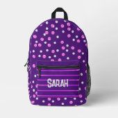 Lila Personalisierter rosa und grauer Polka-Punkt Bedruckter Rucksack (Vorderseite)