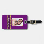 Lila personalisiertes Foto Gepäckanhänger (Vorderseite horizontal)
