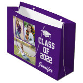 Lila Personalisiertes Foto Senior Class 2021 Große Geschenktüte (Vorderseite Schrägansicht)