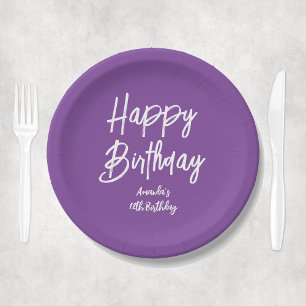 Lila Personalisiertes Girl Happy Birthday Party Pappteller