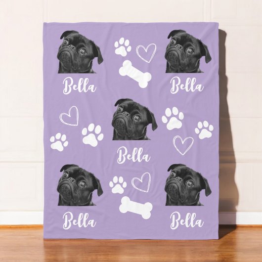 Lila Personalisiertes Paw Print Dog Lover Foto Fleecedecke