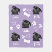 Lila Personalisiertes Paw Print Dog Lover Foto Fleecedecke (Vorderseite)
