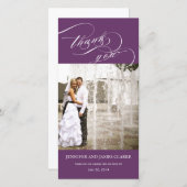Lila Personalisiertes Script Foto Hochzeit Vielen Dankeskarte (Vorne/Hinten)