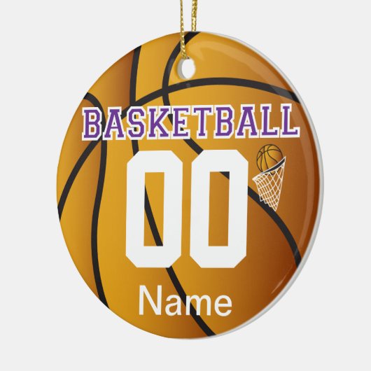 Lila Personalisierung der Basketballnummer Keramikornament (Links)