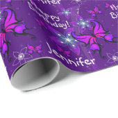 Lila Personalisierung Name Butterfly Rolle Geschenkpapier (Rolleneckpunkt)