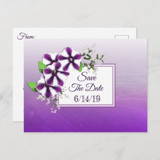Lila Petunia Hochzeit speichern Sie das Datum Postkarte (Vorne/Hinten)