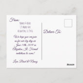 Lila Petunia Hochzeit speichern Sie das Datum Postkarte (Rückseite)