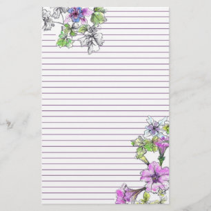 Lila Petunia Wasserfarbe Blume Lilac Lined Briefpapier