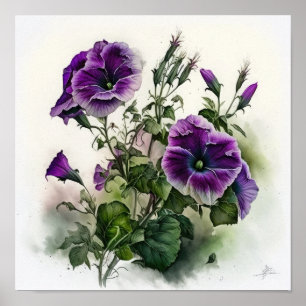 Lila Petunien Blumen Kunst Druck Poster