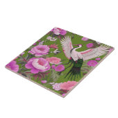 Lila Pfannkuchen & Kraniche auf Olivenhainen Chino Fliese (Seite)