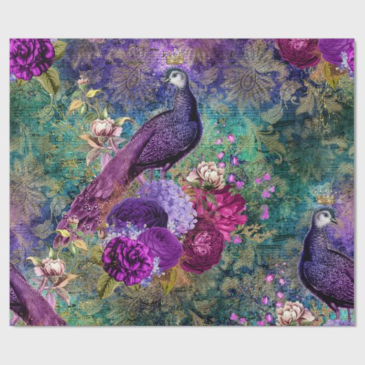 Lila Pfau mit Blume Geschenkpapier (Flach)
