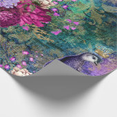 Lila Pfau mit Blume Geschenkpapier (Ecke)