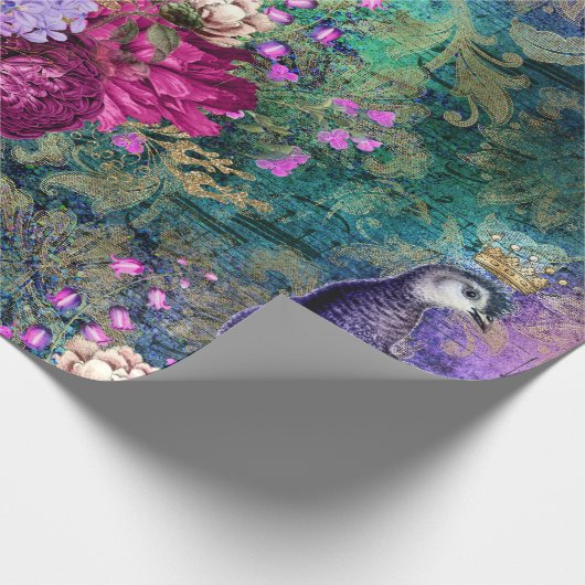 Lila Pfau mit Blume Geschenkpapier (Ecke)