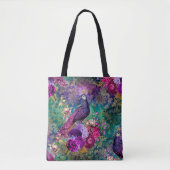 Lila Pfau mit Blume Tasche (Vorderseite)
