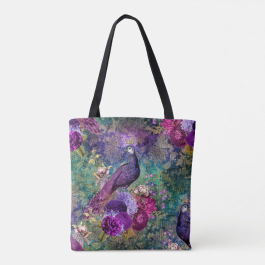 Lila Pfau mit Blume Tasche (Rückseite)