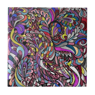 Lila Pfau Multifarbig Funky Paisley Groovy Fliese