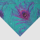 Lila Pfauenfedern auf Aquamarinem Dekoupage Seidenpapier (Detail)