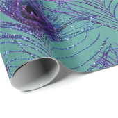 Lila Pfauenfedern auf Aquamarinen Geschenkpapier (Rolleneckpunkt)