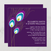 Lila Pfauenfedern Hochzeit Einladung (Vorne/Hinten)