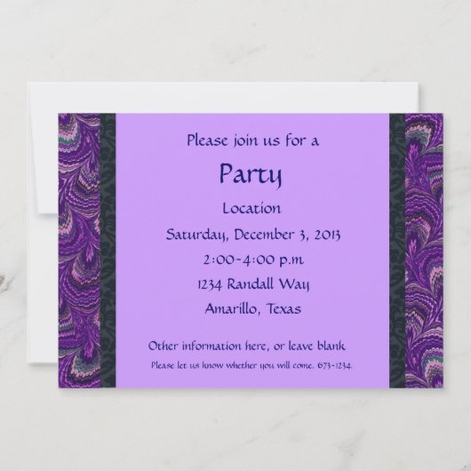 Lila Pfauenfresser-Party Einladung (Rückseite)