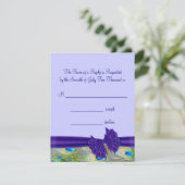 Lila Pfauenhochzeiten RSVP Karte (Stehend Vorderseite)