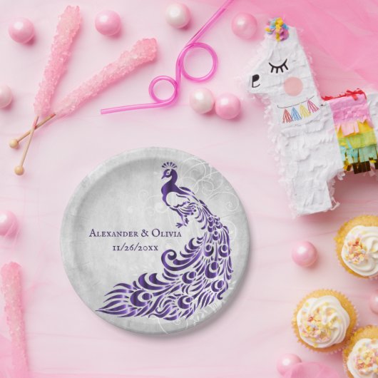 Lila Pfauenleaf Pappteller (Party)
