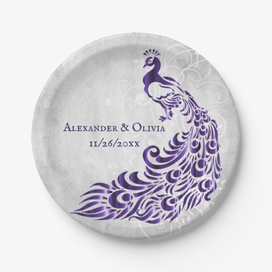 Lila Pfauenleaf Pappteller (Vorderseite)