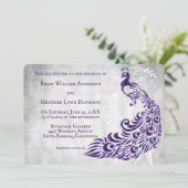 Lila Pfauenleder Einladung zur Hochzeit (Stehend Vorderseite)