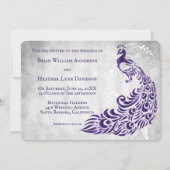 Lila Pfauenleder Einladung zur Hochzeit (Vorderseite)