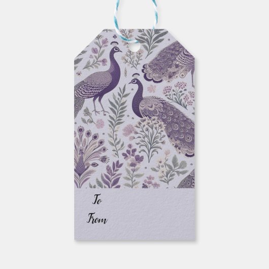 Lila Pfauentoile Geschenkanhänger (Rückseite)