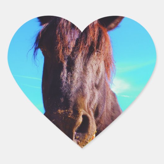 Lila Pferd mit grünem Mund Herz-Aufkleber (Vorderseite)