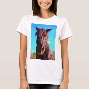Lila Pferd mit grünem Mund T-Shirt
