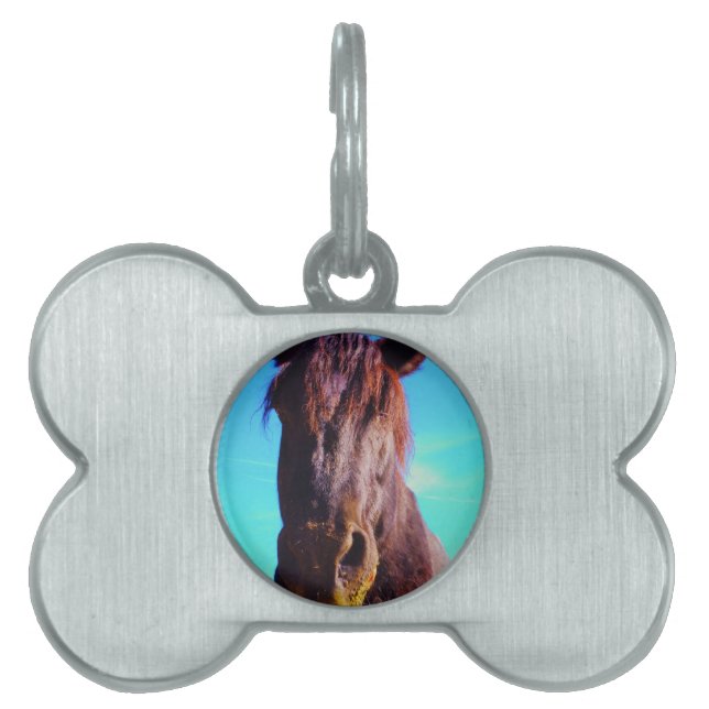 Lila Pferd mit grünem Mund Tiermarke (Vorderseite)