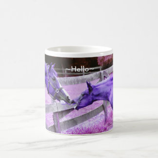Lila Pferde sagen Hallo Tasse
