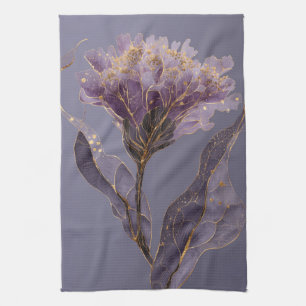 Lila Pfingstrose Inspirierte Florale Goldene Akzen Geschirrtuch
