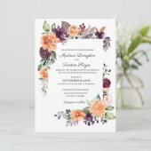 Lila Pfirsich Flora Hochzeit im Herbst Einladung (Stehend Vorderseite)